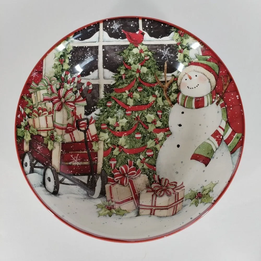 Certified International Snowman Christmas Bowl Susan Wingate Presents Red Wagon